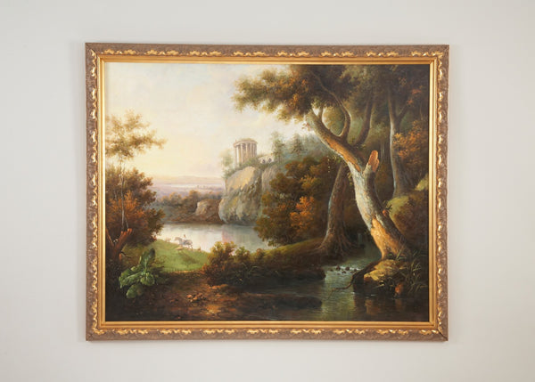 Chelsea House 34-0153 Hand-Painted Oil Monument On Cliff With Ornate Gold Frame, Dramatic Coastal Focal Artpiece 380331