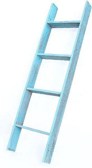 Homeroots 5 Step Rustic Turquoise Wood Ladder Shelf  Wood 380331