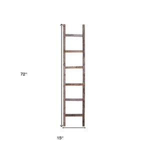 HomeRoots 72" Rustic Seven-Step Wood Ladder Shelf - Eco-Friendly, Handcrafted Display for Any Room's Charm! 380332