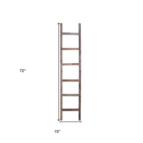 HomeRoots 72" Rustic Seven-Step Wood Ladder Shelf - Eco-Friendly, Handcrafted Display for Any Room's Charm! 380332