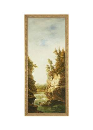 Chelsea House River Hand-Painted Oil Landscape With Boat In Elegant Gold Frame — Timeless 63.5"X27.5" Wall Art 380337
