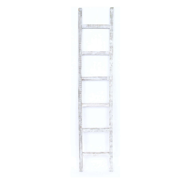 Homeroots 6 Step Rustic White Wash Wood Ladder Shelf  Wood 380341