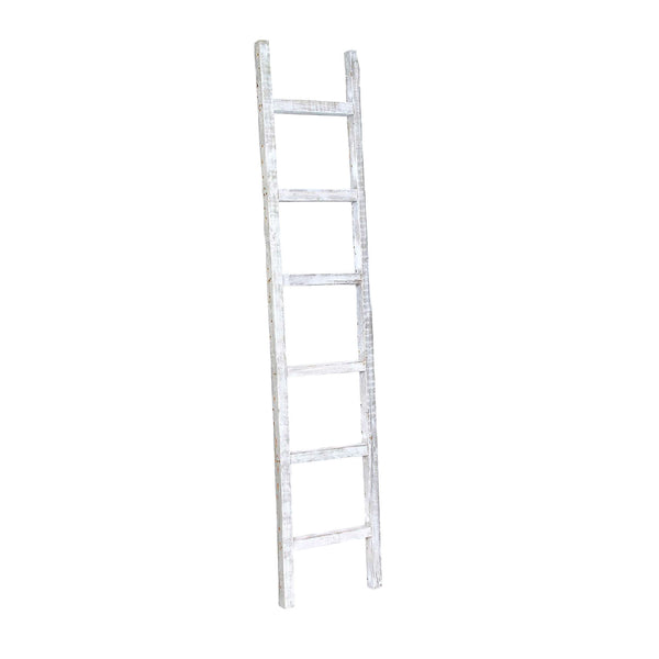 Homeroots 6 Step Rustic White Wash Wood Ladder Shelf  Wood 380341