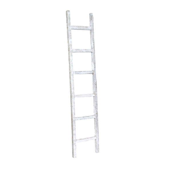 Homeroots 6 Step Rustic White Wash Wood Ladder Shelf  Wood 380341