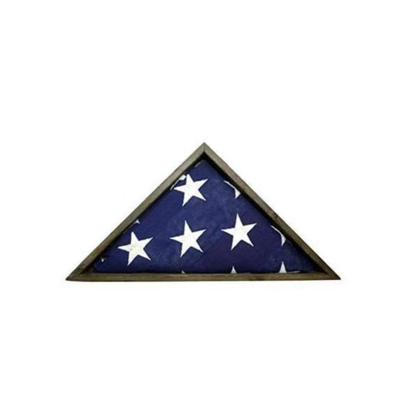 Homeroots Rustic Weathered Grey Reclaimed Wood Triangle Wooden Display Flag Case  Wood 380344