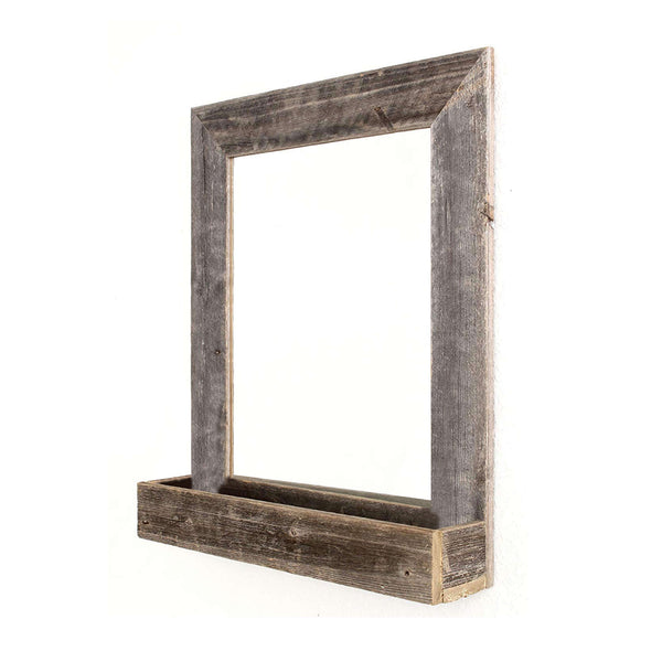 Homeroots Rustic Weathered Gray Reclaimed Wood Plank Mirror With Shelf  Wood 380345