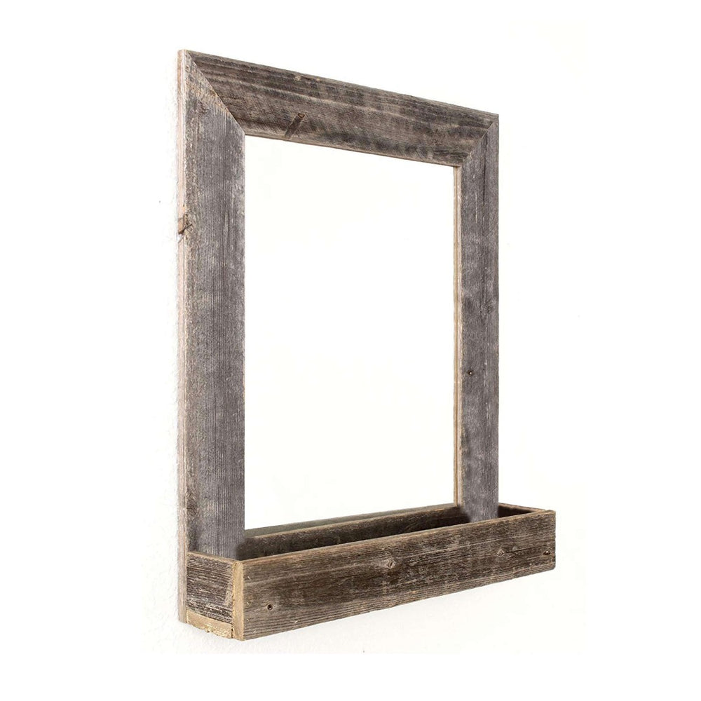HomeRoots Rustic Wall Mirror with Shelf - Weathered Gray Reclaimed Wood Decor for Vintage Farmhouse Style 380345