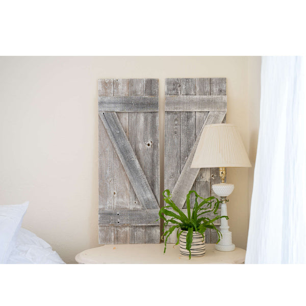 Homeroots Set Of Two Rustic Weathered Grey Wood Decorative Window Shutters  Wood 380349
