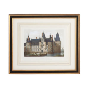 Chelsea House Chateau Lithograph "De Mainlenon" Under Glass In Black & Gold Frame With French Mat, 22X26, Ready To Hang 380366