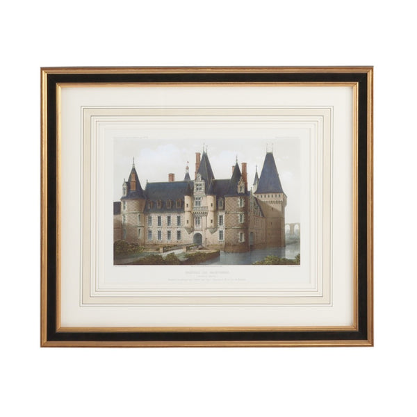 Chelsea House Chateau Lithograph "De Mainlenon" Under Glass In Black & Gold Frame With French Mat, 22X26, Ready To Hang 380366