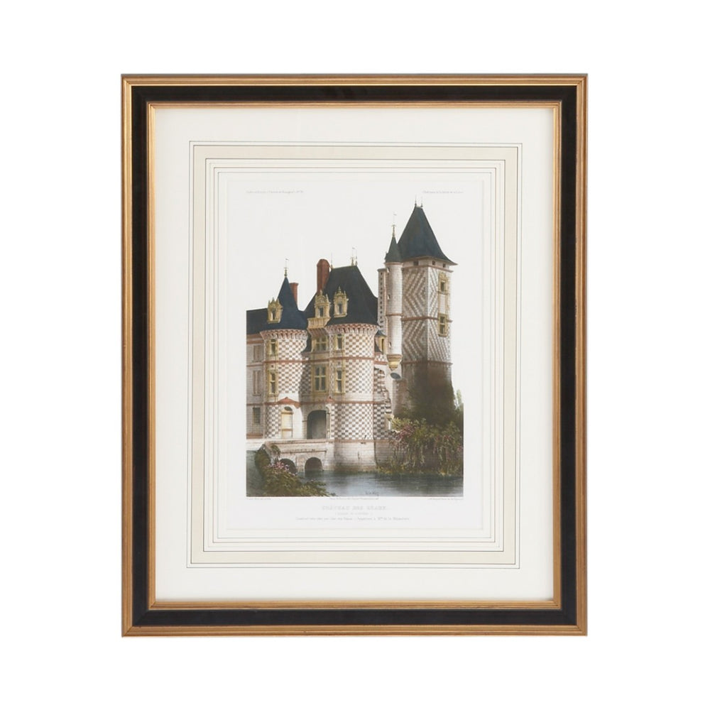 Chelsea House Chateau Lithograph Print In Black & Gold Frame With French Mat, Under Glass—Timeless Wall Art (26"X22") 380368