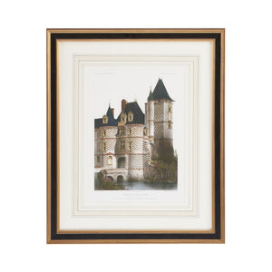 Chelsea House Chateau Lithograph Print In Black & Gold Frame With French Mat, Under Glass—Timeless Wall Art (26"X22") 380368