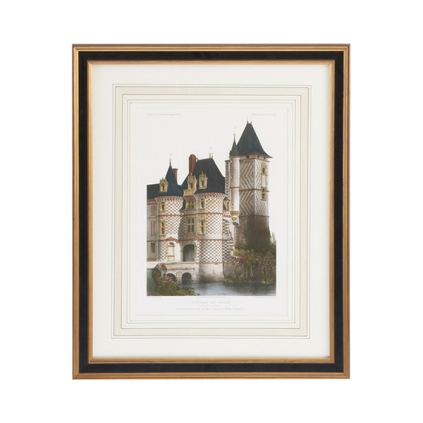 Chelsea House Chateau Lithograph Print In Black & Gold Frame With French Mat, Under Glass—Timeless Wall Art (26"X22") 380368