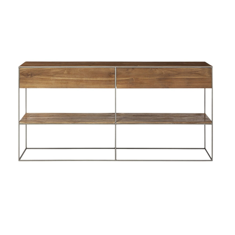 HomeRoots 63" Brown Solid Wood Sideboard - Modern Two-Drawer Storage Solution for Stylish Home Organization 380384