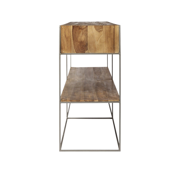 Homeroots 63" Brown Solid Wood Two Drawer Sideboard   380384