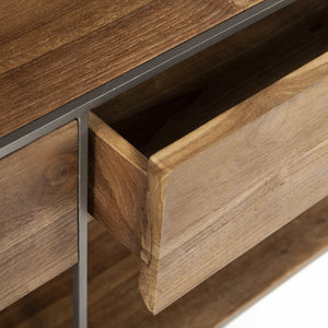 Homeroots 63" Brown Solid Wood Two Drawer Sideboard   380384