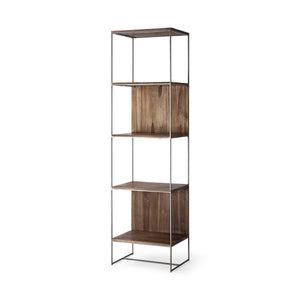 Homeroots Brown Wood And Silver Metal Frame With 4 Shelf Shelving Unit   380385
