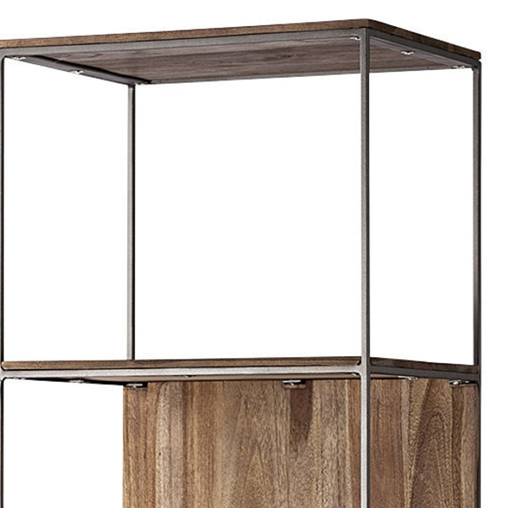 HomeRoots 71" Brown and Silver Metal-Wood Bookcase - Stylish Four-Tier Storage for Modern Living Spaces 380385