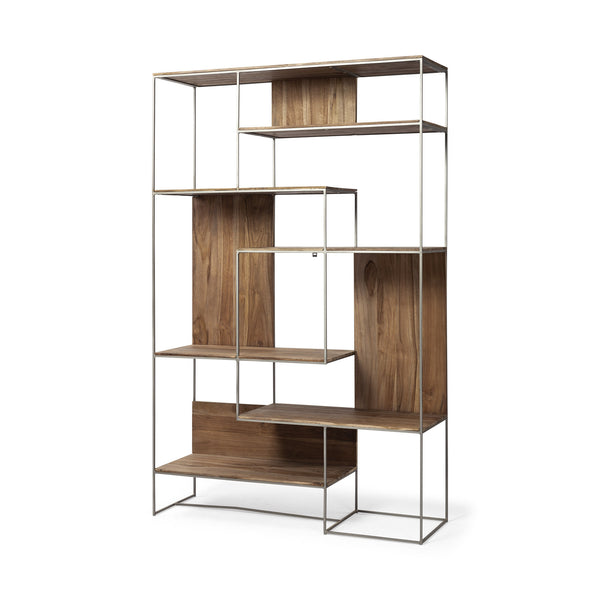 Homeroots Brown Wood And Silver Metal Frame With 6 Shelf Shelving Unit   380386