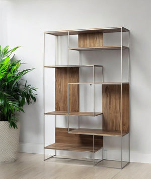 Homeroots Brown Wood And Silver Metal Frame With 6 Shelf Shelving Unit   380386