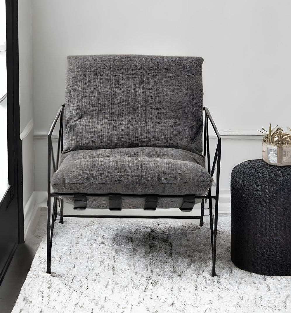 Homeroots 30" Gray And Black Linen Lounge Chair   380387