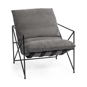 Homeroots 30" Gray And Black Linen Lounge Chair   380387