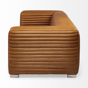 Homeroots 39" Gold Leather Sofa With Silver Metallic Legs   380388