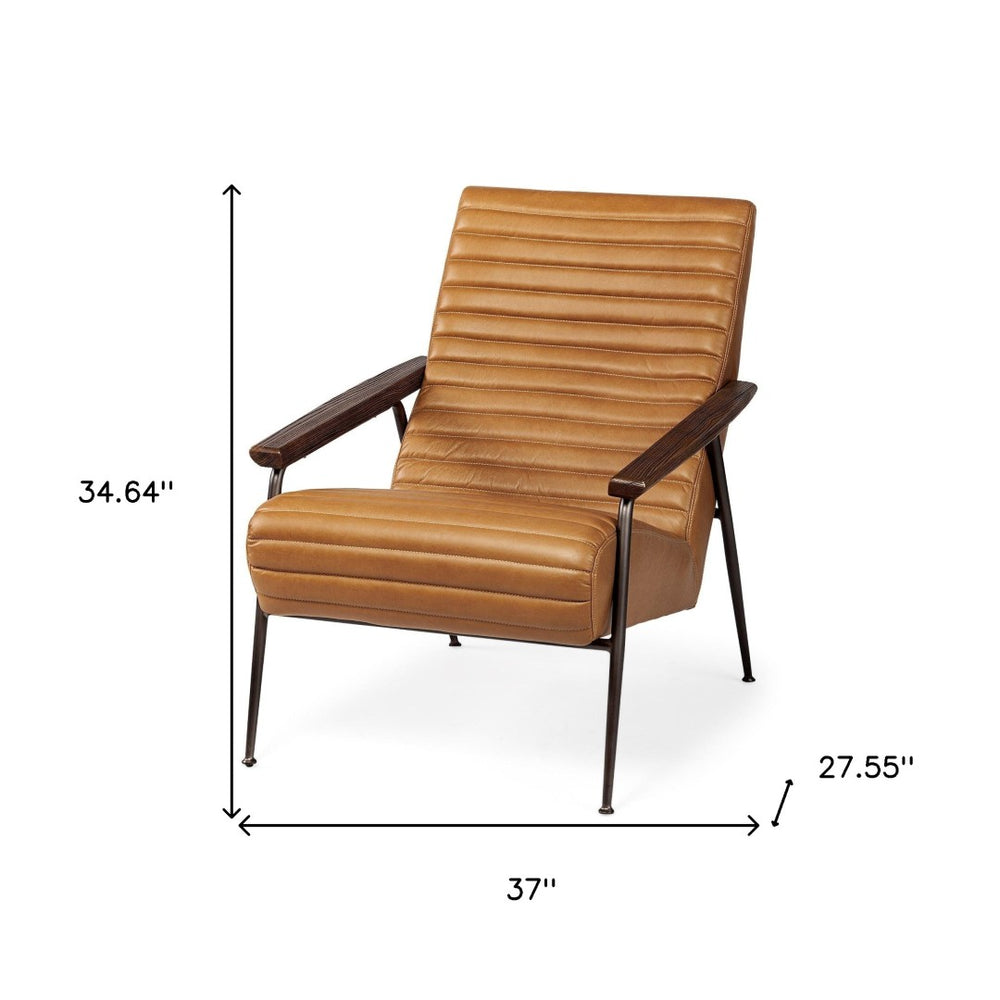 HomeRoots 37" Chic Tan and Black Faux Leather Tufted Lounge Chair - Stylish Comfort for Any Space! 380389