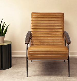 Homeroots 37" Tan And Black Faux Leather Tufted Lounge Chair   380389