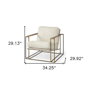 Homeroots 34" Cream And Gold Linen Lounge Chair   380393