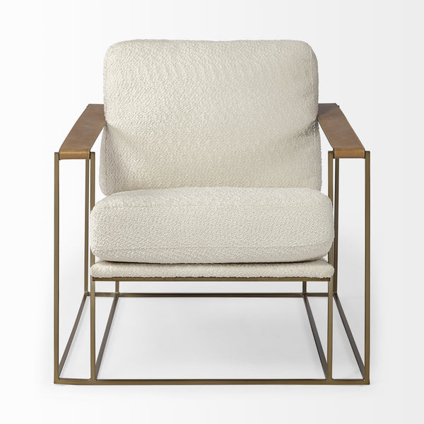 Homeroots 34" Cream And Gold Linen Lounge Chair   380393