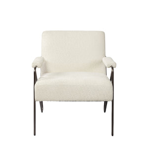 Homeroots 31" Off White And Brown Fabric Arm Chair   380394