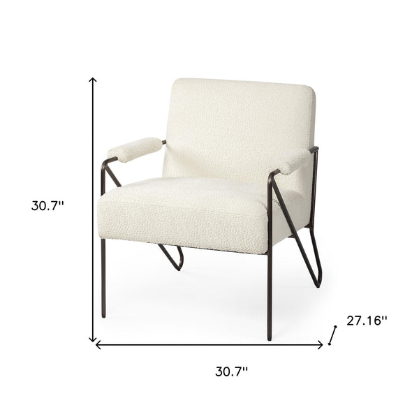 Homeroots 31" Off White And Brown Fabric Arm Chair   380394