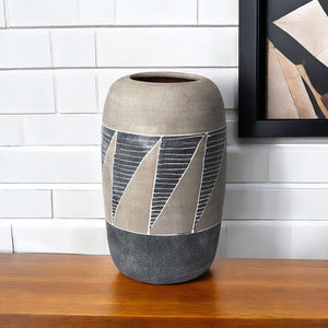 HomeRoots 15" Geometric Ceramic Table Vase in Brown and Gray - Modern Artistry for Stylish Home Decor! 380397
