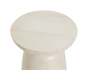 Sunpan HALI End Table - Stylish Concrete Design with Antique Brass Finish & Natural Travertine Aesthetics 112221