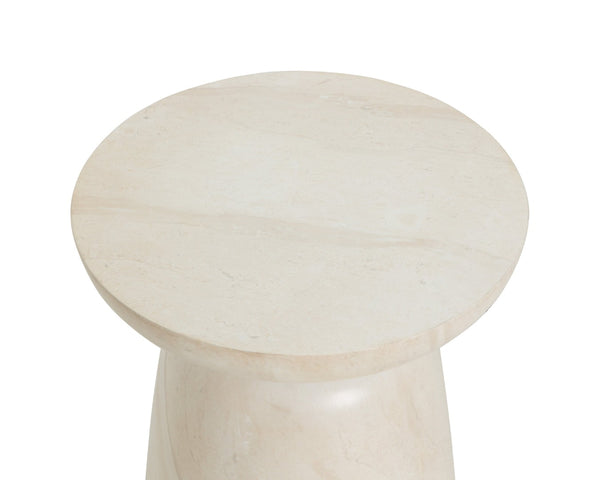 Sunpan HALI End Table - Stylish Concrete Design with Antique Brass Finish & Natural Travertine Aesthetics 112221