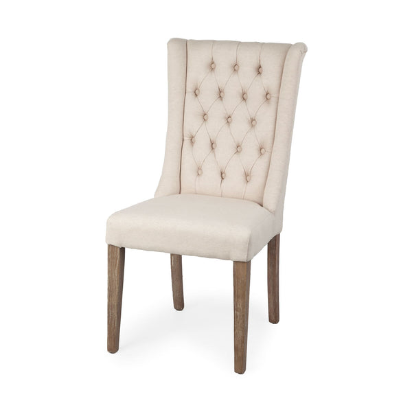 Homeroots Tufted Cream And Brown Upholstered Linen Wing Back Dining Side Chair  Wood 380400