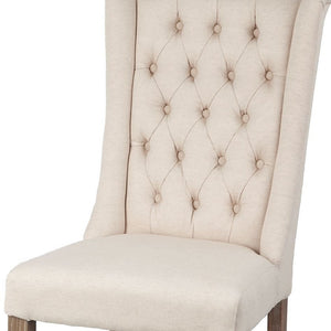 Homeroots Tufted Cream And Brown Upholstered Linen Wing Back Dining Side Chair  Wood 380400