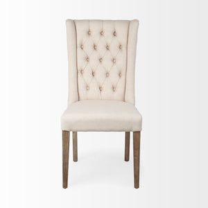 Homeroots Tufted Cream And Brown Upholstered Linen Wing Back Dining Side Chair  Wood 380400