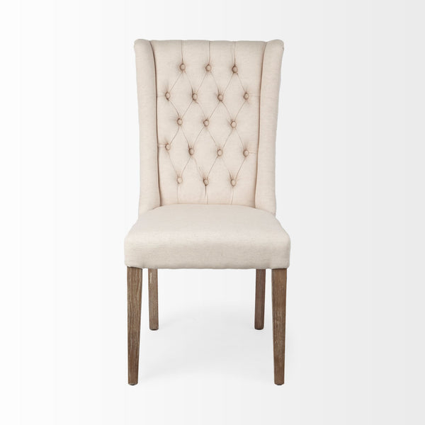 Homeroots Tufted Cream And Brown Upholstered Linen Wing Back Dining Side Chair  Wood 380400