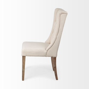Homeroots Tufted Cream And Brown Upholstered Linen Wing Back Dining Side Chair  Wood 380400