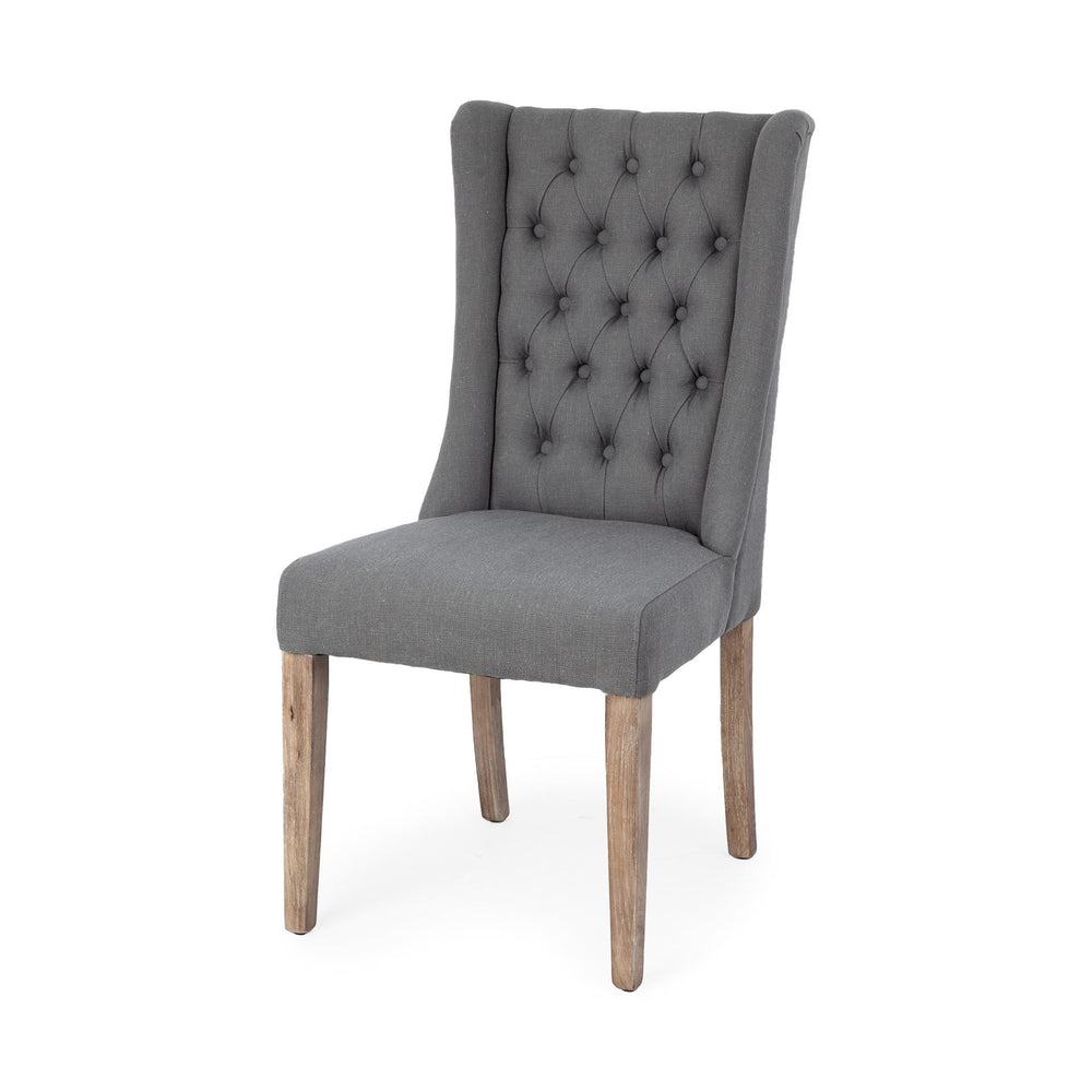 Homeroots Tufted Gray And Brown Upholstered Linen Wing Back Dining Side Chair  Wood 380401