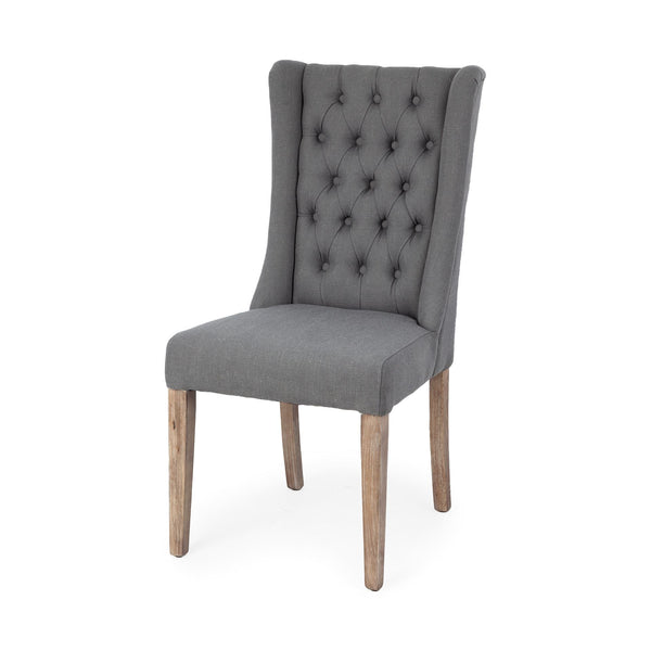 Homeroots Tufted Gray And Brown Upholstered Linen Wing Back Dining Side Chair  Wood 380401