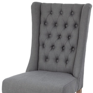 Homeroots Tufted Gray And Brown Upholstered Linen Wing Back Dining Side Chair  Wood 380401