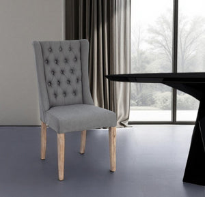 HomeRoots Tufted Gray and Brown Wing Back Dining Side Chair - Stylish, Comfortable Accent for Any Space 380401