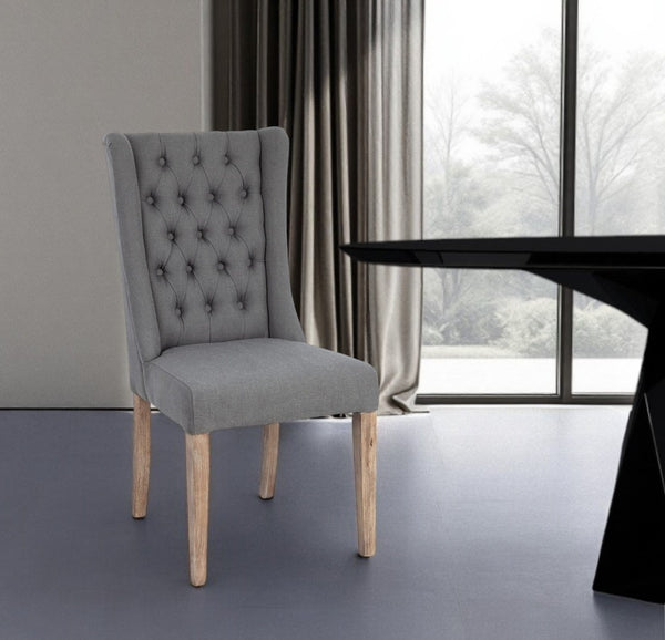 HomeRoots Tufted Gray and Brown Wing Back Dining Side Chair - Stylish, Comfortable Accent for Any Space 380401