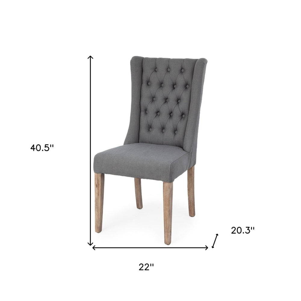 HomeRoots Tufted Gray and Brown Wing Back Dining Side Chair - Stylish, Comfortable Accent for Any Space 380401