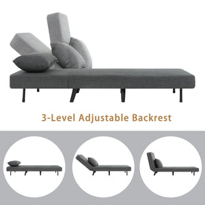English Elm 3 Foldable Linen Chaise Lounge with Adjustable Backrest Footrest Detachable Pillow Convertible Sofa Bed for Small Spaces Grey 50.59 L x 27.76 W x 11.22 H W1716P280540
