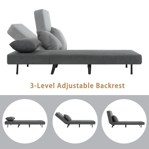 English Elm 3 Foldable Linen Chaise Lounge with Adjustable Backrest Footrest Detachable Pillow Convertible Sofa Bed for Small Spaces Grey 50.59 L x 27.76 W x 11.22 H W1716P280540