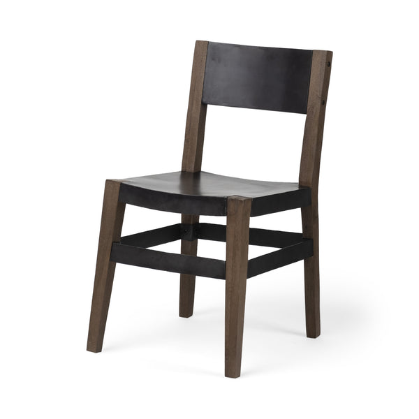 Homeroots Black And Brown Metal And Wood Open Back Dining Side Chair  Metal And Wood 380403